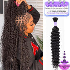 Human Braiding Hair Boho Braids Human Hair No Weft Micro Wet And Wave Braiding Hair 50g One Bundle/Pack (20 inch,Deep Wave Natural Black)