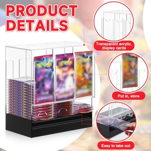 1 Pcs Acrylic Booster Pack Dispenser, Card Dispenser Storage and Organizer, for Trading Card, Booster Packs, Sports & More (Black Base 3 Slots)