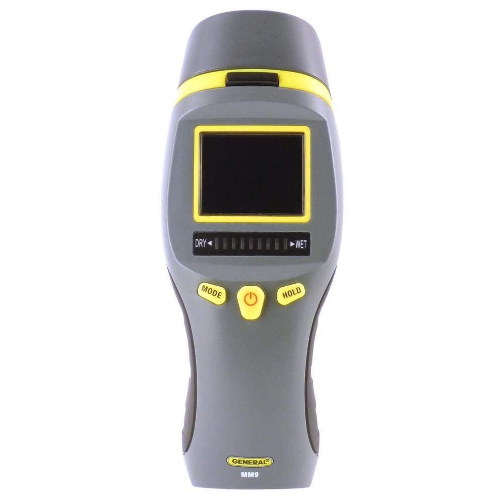 General Tools MM9 Pin & Pinless Moisture Meter – Dual Moisture Detector for Wood, Drywall & Building Materials – Digital Display, Scan & Pin Modes, Data Hold