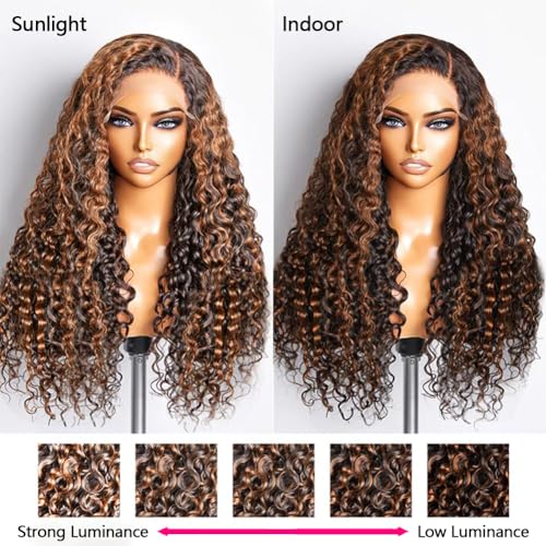 P1B/30 Highlight Ombre Lace Front Wig Human Hair Wigs for Women 250% Density 13x6 Deep Wave HD Lace Frontal Wig Pre Plucked P1B/30 Deep Curly Glueless Wigs Human Hair（#P1B/30,30Inch）