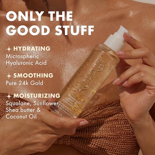Kopari Golden Aura Body Oil, Toasted Vanilla Post Shower Body Oil with 24k Gold & Hyaluronic Acid. Lightweight Hydrating Formula for Glowing Skin