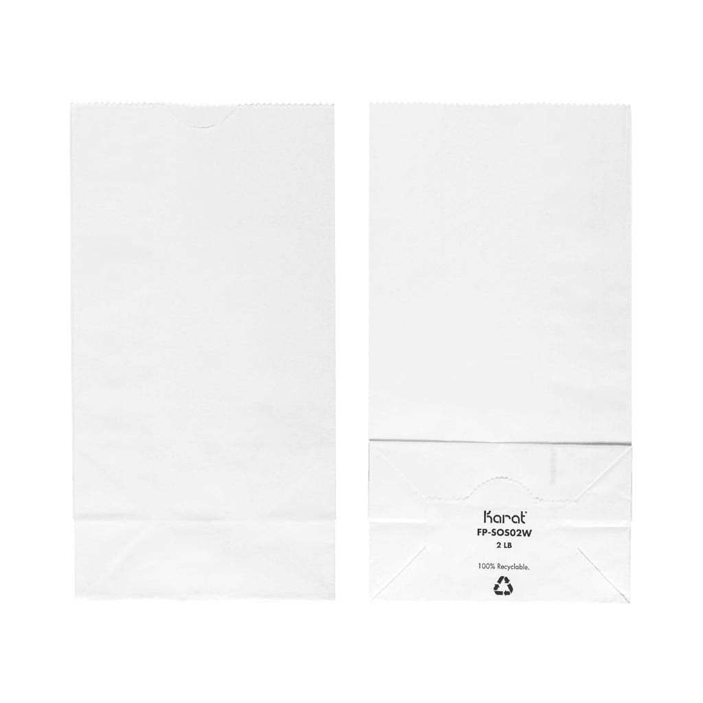 Karat 2lb Paper Lunch Bags - White, 2,000 Count - Versatile Paper Bags for Small Business, Snacks, Popcorns or Party Favor - Sturdy, Self-Standing, Reusable