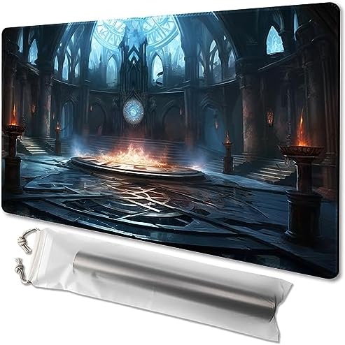MTG Playmat Size 24x14in Free Storage Bags Non-Slip Backing Printing, Ideal for Card Game Enthusiasts TCG Playmat (No with Zone,Pitch Black Church)