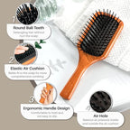 RHOS Wooden Paddle Brush With Nylon Bristles - Cushion Square Design for Detangling and Massaging All Hair Types (Men & Women)