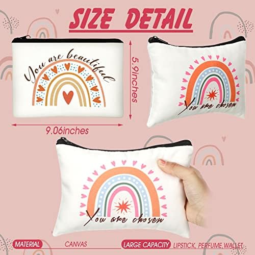Pinkunn 16 Pcs Canvas Cosmetic Bag Bulk Inspirational Quotes Makeup Bags with Zipper Encouragement Travel Toiletry Pouch Appreciation Gift for Christmas Teacher Birthday Graduation (Rainbow)