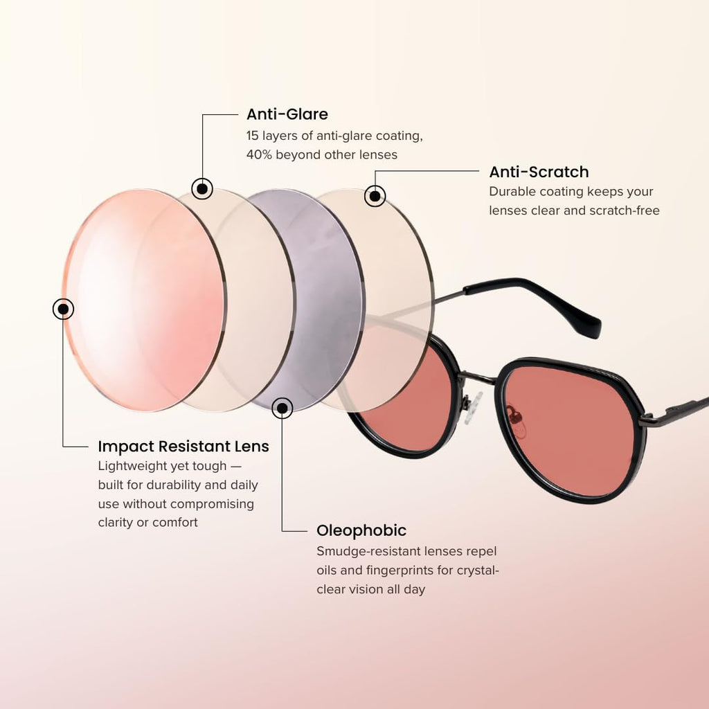 BRADDELL FL-41 Photochromic Transitional Rose Tinted Migraine Light Sensitivity Glasses for Fluorescent LED Glare, Photophobia and Eye Strain (Acetate)