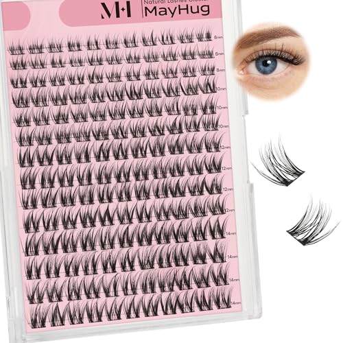 Natural Lash Clusters - 154PCS Cluster Eyelash Extensions, 8-14mm Mixed Individual Lashes, Comfortable Eyelash Clusters with Thin Band, Individual Lash Clusters Easy to Apply (Realistic)