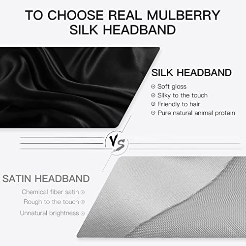 Silk Spa Headband for Washing Face, 22 Momme 100% Mulberry Silk Scarf for Hair Wrapping at Night, Adjustable Ponytail Head Wrap Hair Band for Women and Girls