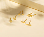Sterling Silver Stud Earrings for Women Men- 4 Pairs of Hypoallergenic Simple Geometric Small Stud Earring Set Tiny Circle Triangle Square Bar Stud Earrings Mini Cartilage Tragus Earrings(Gold)