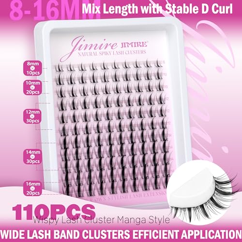 Fairy Lash Clusters Natural Look Manga Eyelash Clusters Wispy D Curl Cluster Eyelash Extensions 110 Pcs 8-16MM Wispy Individual Lashes Wet-Look Lash Extension with Invisible Lash Band