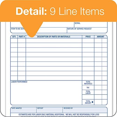 Adams Job Work Order Book, 3-Part Carbonless, White/Canary/White, 5-9/16 x 8-7/16 Inches, 33 Sets (T5868)