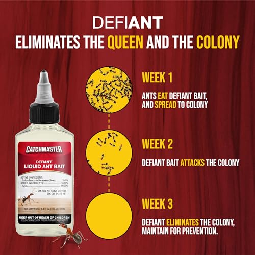 Catchmaster Defiant Liquid Ant Bait (50 uses) + 20 Reusable Stations (10 Stacked), Multi-Surface Ant Killer for Home, Ant Traps Indoor & Outdoor, Pest Control Traps, Reduce & Remove Ant Colonies