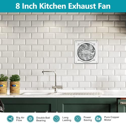 HG Power 8 Inch Kitchen Exhaust Fan, 576CFM Metal Attic Exhaust Fan, Wall Mounted Garage Ventilation Fan, Basement Extractor Fans with Backdraft Damper for Home Office Commercial Use, Silver