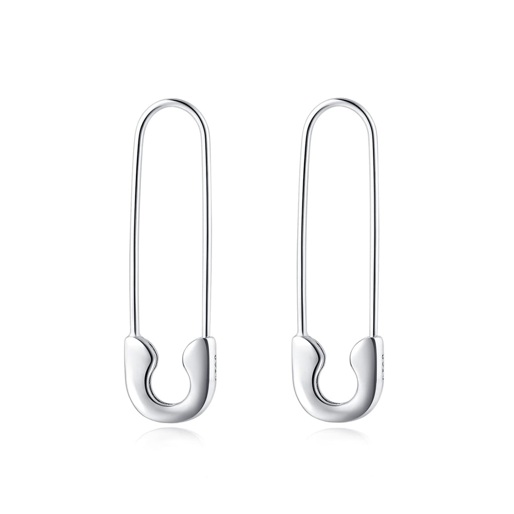 SLUYNZ Solid 925 Sterling Silver Safety Pin Hoop Earrings for Women Teen Girls Minimalist 1.4" Hoop Earrings Dangle (A-Silver)