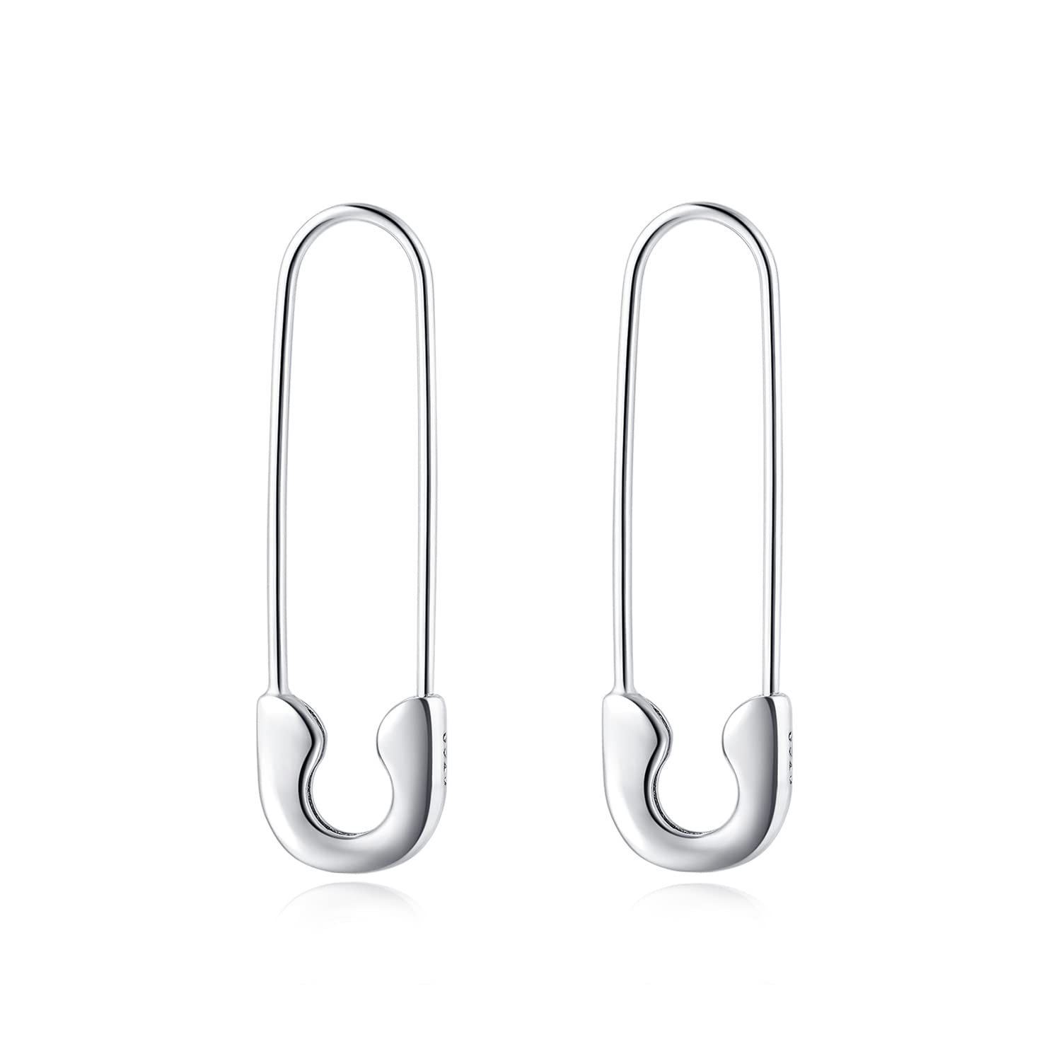 SLUYNZ Solid 925 Sterling Silver Safety Pin Hoop Earrings for Women Teen Girls Minimalist 1.4" Hoop Earrings Dangle (A-Silver)