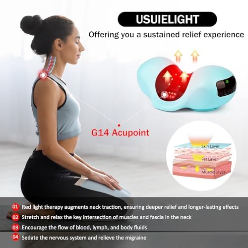 USUIE Red Light Therapy Neck Traction Pillow, Neck Stretcher for Neck Pain Relief, Cervical Traction Device for Tension Headache and Neck Hump Corrector with 10000 mAh Power Bank