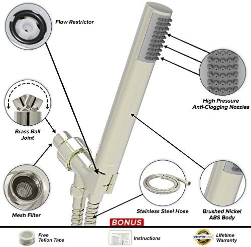 Luxury Spa: Brushed Nickel Hand Held Shower Head, 1.1 inch High Pressue Handheld Showerhead with Extra-Long Stainless Steel Hose, Experience MAXX Comfort and Elegance (Brushed Nickel)
