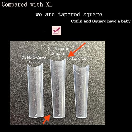XL Tapered Square Nail Tips No C Curve,500Pcs Clear Medium Half Cover Long Coffin Shaped for Professional Manicure Salon and Home DIY
