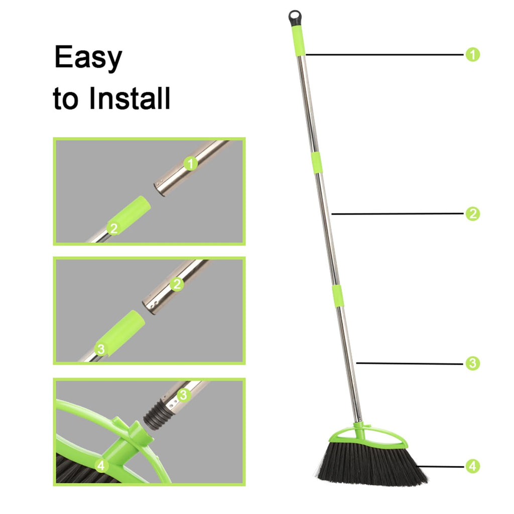 3 Packs Indoor Brooms Green Angle Broom Soft Bristles Long Handle for Hardwood Floor Sweeping