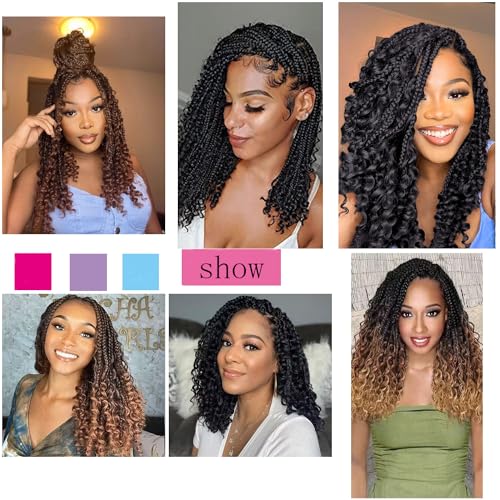 Goddess Box Braids Crochet Hair-9 Packs Crochet Braids for Black Women 14 Inch Crochet Braids with Curly Ends (Boho 14 Inch (Pack of 9), 4#)
