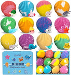 Bath Bombs for Kids with Surprise Toys Inside, 12 Pack Shell Kids Bath Bombs Gift Set for Girls Boys Birthday, Christmas, Halloween, Handmade Organic Bath Fizzy Bomb with Sea Animal for Children