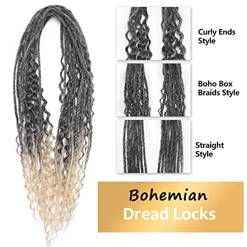 Boho Dread Synthetic Double Ended Dreadlock Extensions with Boho Box Braids 24inches 10 Strands Thin Soft Black to Blonde DE Dreadlock Extensions (Boho 10 Strands, T1B/613)