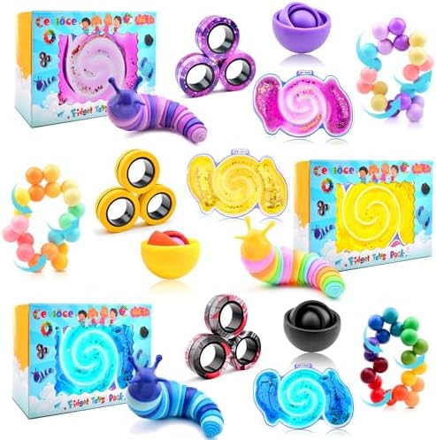 Cevioce 15Pcs Fidget Toys Adults Pack,Stocking Stuffers for Teens Boys Girls,Autism Sensory Toys with Fidget Spinner Slug Magnetic Rings,Squishy Fidget Toys ADHD Stress Relief,Party Favor for Kid-BPY