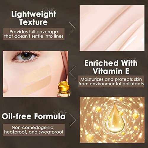 FOCALLURE PerfectBase Lasting Poreless Liquid Foundation, Medium to Full Coverage with Matte Finish, Covers Blemishes & Under-Eye Circles for All Skin Types, CP32 AMBER