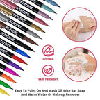 Temporary Tattoo Markers for Skin, 15 Colors Tattoo Pen + 50 Paint Stencils + 43 Tattoos Stickers, Glitter & Matte & Neon Glow Body Marker Set, Removable Fake Tattoos Kit for Teens and Adult