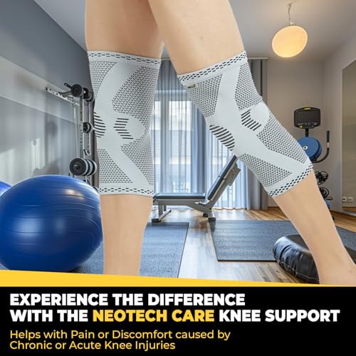 NeoTech Care Knee Support Brace - Breathable - Men, Women, Right or Left (Gray, Size M, 1 Pair)