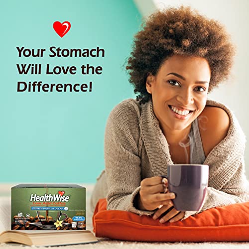 Healthwise French Vanilla Decaf Low Acid Coffee K-Cups - Swiss Water Process - Acid Reflux, Heartburn, Gastro Issues - Healthier Coffee For Sensitive Stomachs - Available In 4 Different Flavors - 12