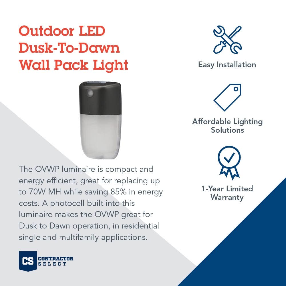 Lithonia Lighting OVWP LED 40K 120 PE DDB M4 Outdoor OVWP LED Dusk-to-Dawn Wall Sconce in Bronze, 14 Watts, 1240 Lumens