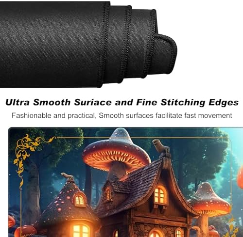 for MTG Playmat with Zones 24 x 14 inches for TCG Playmats Non-Slip Rubber Base Commander Play Mat for Magic The Gathering Playmat Iorcana Trading Card Game, A Magical Mushroom Village