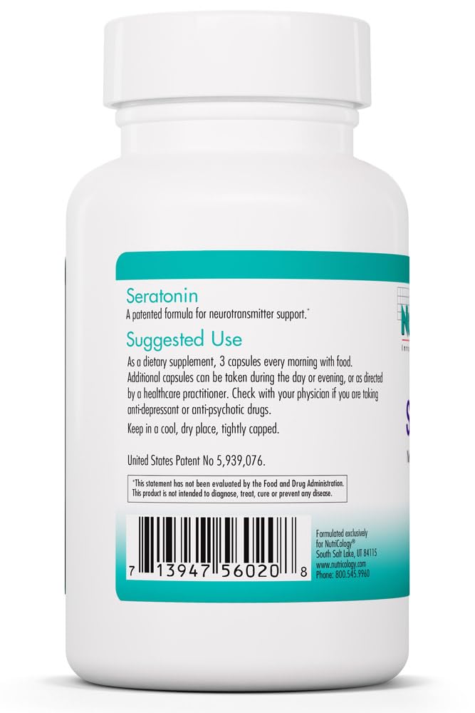 Allergy Research Group NutriCology Seratonin - Serotonin Support Supplement - Mood & Sleep Support Capsules - Neurotransmitter Balance Formula - Vegetarian - 30 Servings - 90 Capsules
