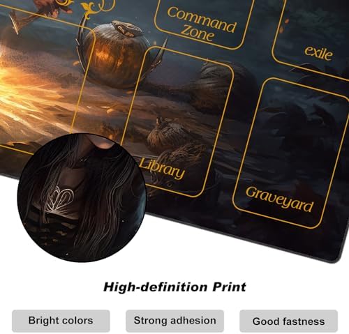 DEGDFSGR MTG Playmat with Zones - 24 x 14 inches, Non-Slip Rubber Base Commander Playmat for Magic The Gathering, Dark Forest Black Cloak Witch