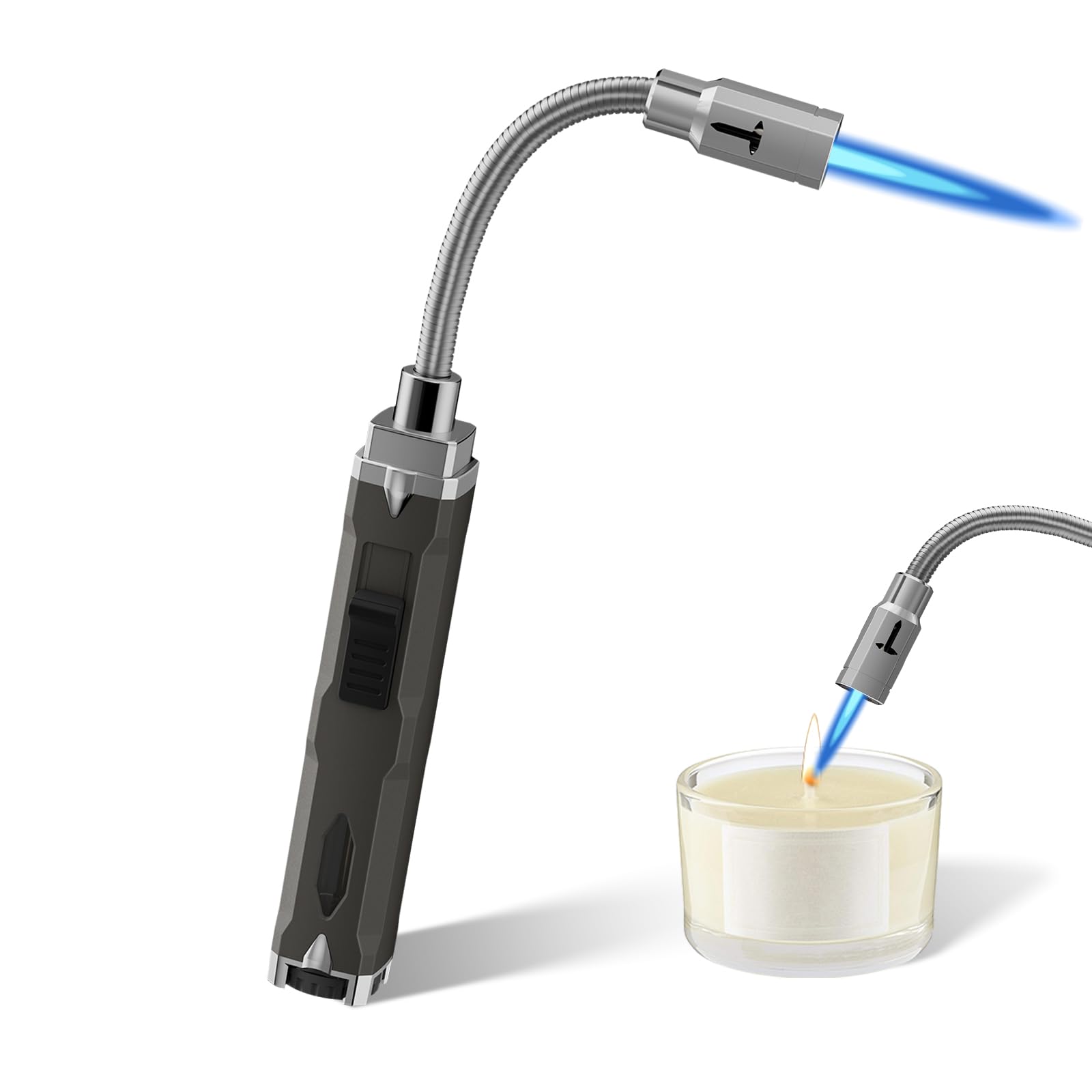 TONYFUL Butane Lighter Long Torch Lighter, Refillable Lighters with Visual Fuel Window, Adjustable Flame Windproof Lighter for Candle, Camping, Fireplace, BBQ(Fuel Not Included)