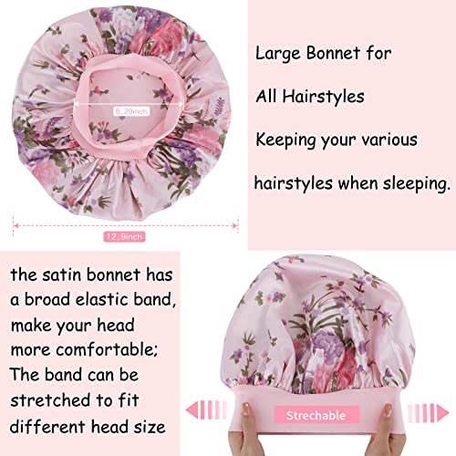 5 Pack Satin Bonnet Silk Bonnet for Sleeping Women, Hair Sleep Bonnets for Women, Wide Soft Band Large Sleep Cap for Curly Hair Braids