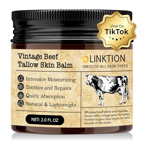 Beef Tallow Honey Balm for Skin:100% Grass-Fed Beef Tallow Moisturizer For Face and Body Vintage Tallow Balm With Olive Oil Manuka Honey For Sensitive Dry Skin Repair - 2 oz