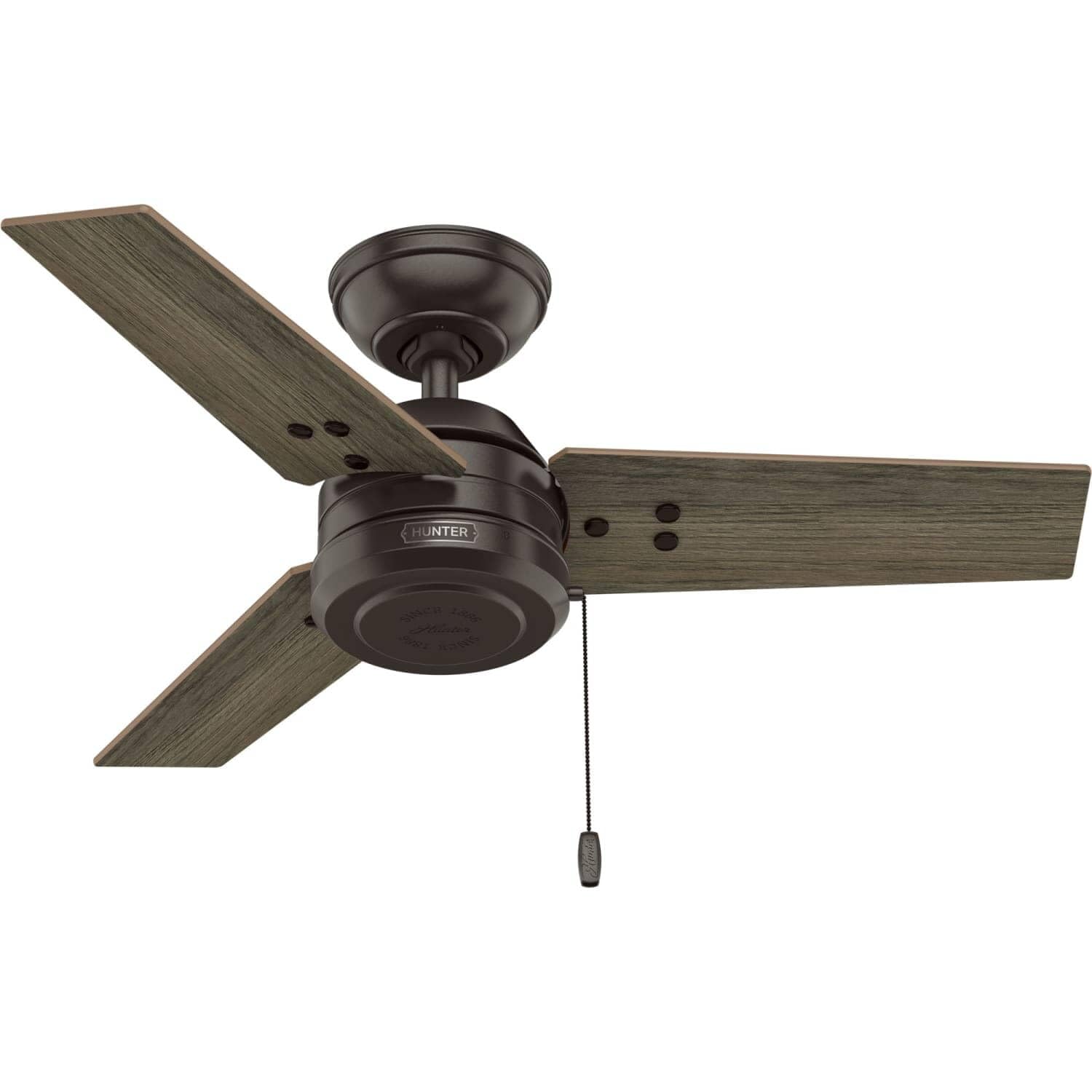 Hunter 36 inch Outdoor or Indoor Ceiling Fan No Light - Bronze Ceiling Fan without Light, For Patio, Porch, Garage, or Living Room, Standard Mount, 3 Blades, Pull Chain - Cassius 50318, Noble Bronze