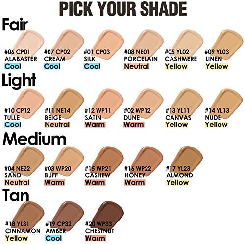 FOCALLURE PerfectBase Lasting Poreless Liquid Foundation, Medium to Full Coverage with Matte Finish, Covers Blemishes & Under-Eye Circles for All Skin Types, CP32 AMBER