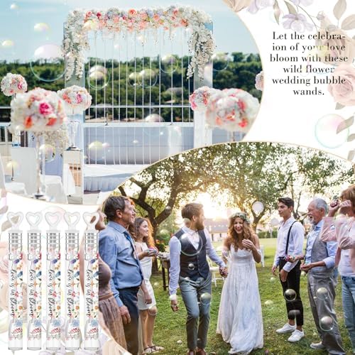 120 Count Wedding Mini Bubble for a Wedding Wands Bulk Heart Bubble Wand for Guests Send Off Party Supplies Valentine Anniversaries Celebration (Wild Flower)