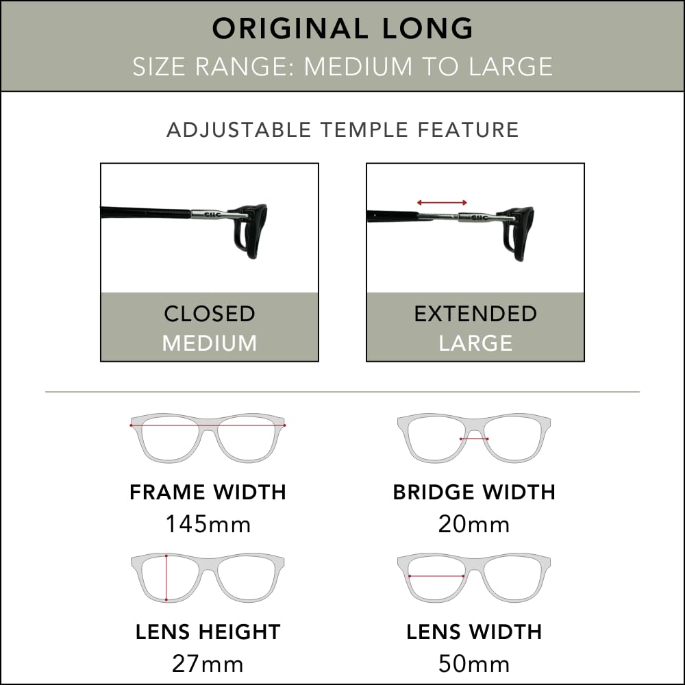 Clic Magnetic Reading Glasses for Men or Women, Computer Readers, Original Long (M-L, Black, 2.00 Magnification)