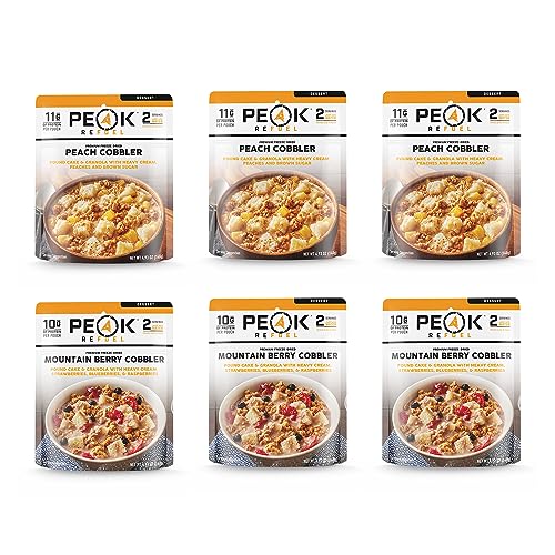 Peak Refuel Cobbler Variety 6-Pack | Real Ingredients | Ready in Minutes | Just Add Water | Premium Freeze Dried Backpacking & Camping Food | 2 Servings | Ideal MRE Survival Meal or Dessert (Variety 6-Pack)