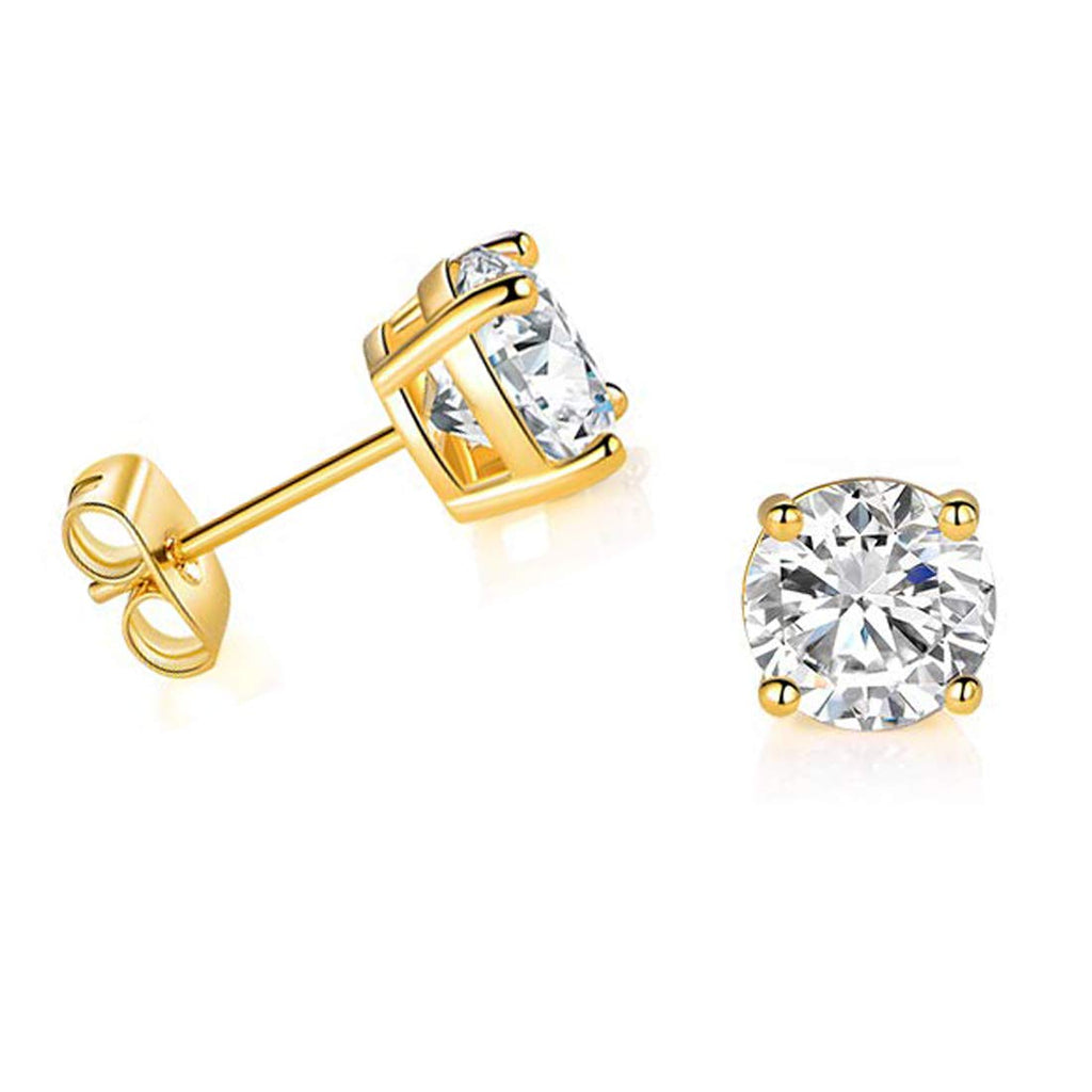 14k Yellow Gold 5mm Solitaire Round Cubic Zirconia CZ Stud Earrings