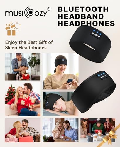 MUSICOZY Sleep Headphones Bluetooth 5.4 Headband, Sports Wireless Earphones Sweat Resistant Earbuds Sleeping Headphone with Ultra-Thin HD Stereo Speaker for Workout Running Cool Gadgets Unique Gifts