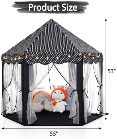 Monobeach Princess Tent Girls Black Large Playhouse Kids Castle Play Tent with Star Lights Gift Toy for Children Indoor and Outdoor Games
