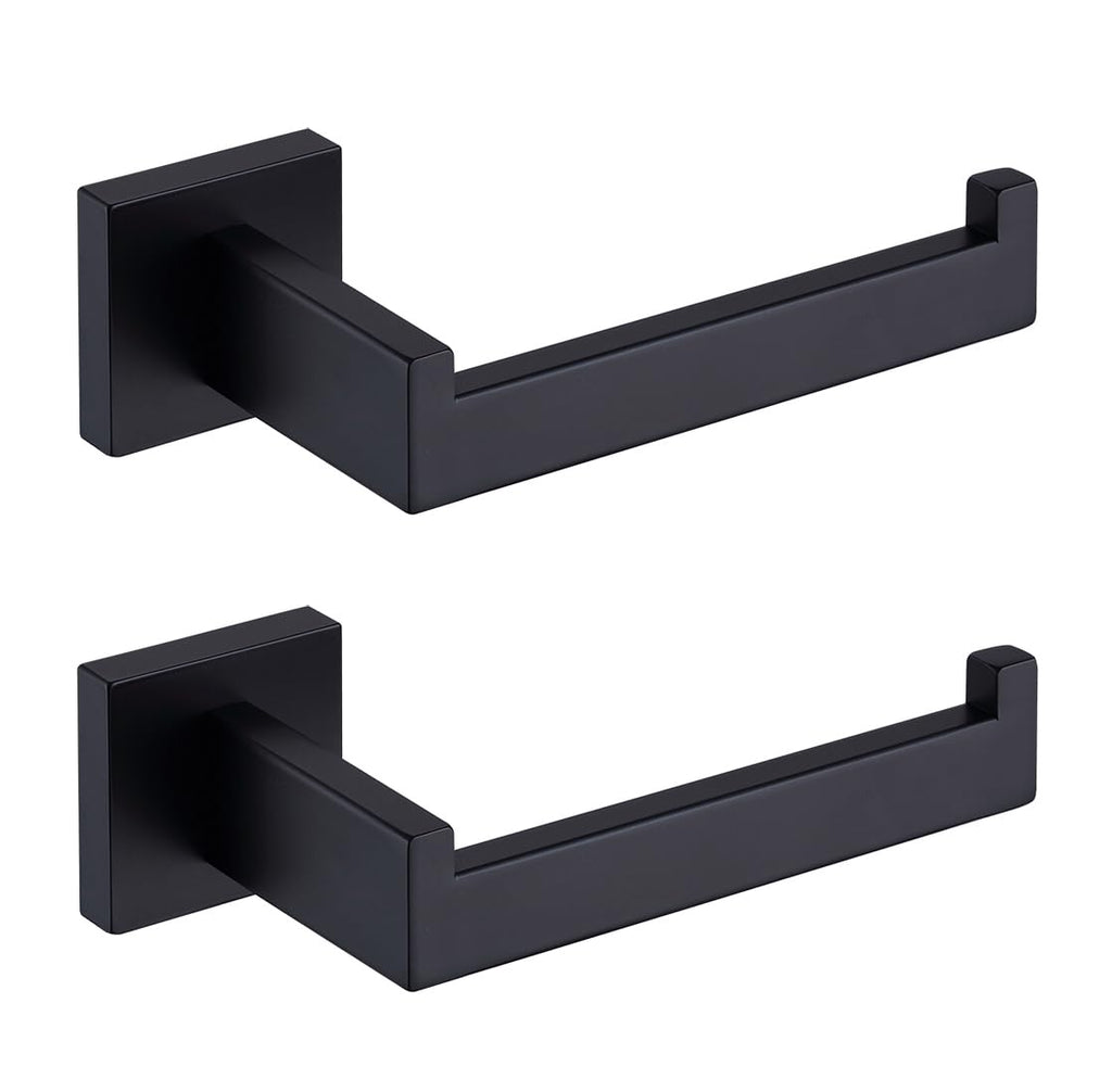 TASTOS Toilet Paper Holder Matte Black, Toilet Tissue Roll Holders Dispenser and Hangers Wall Mounted for Bathroom & Kitchen, Stainless Steel Modern Square Style 2 Pack