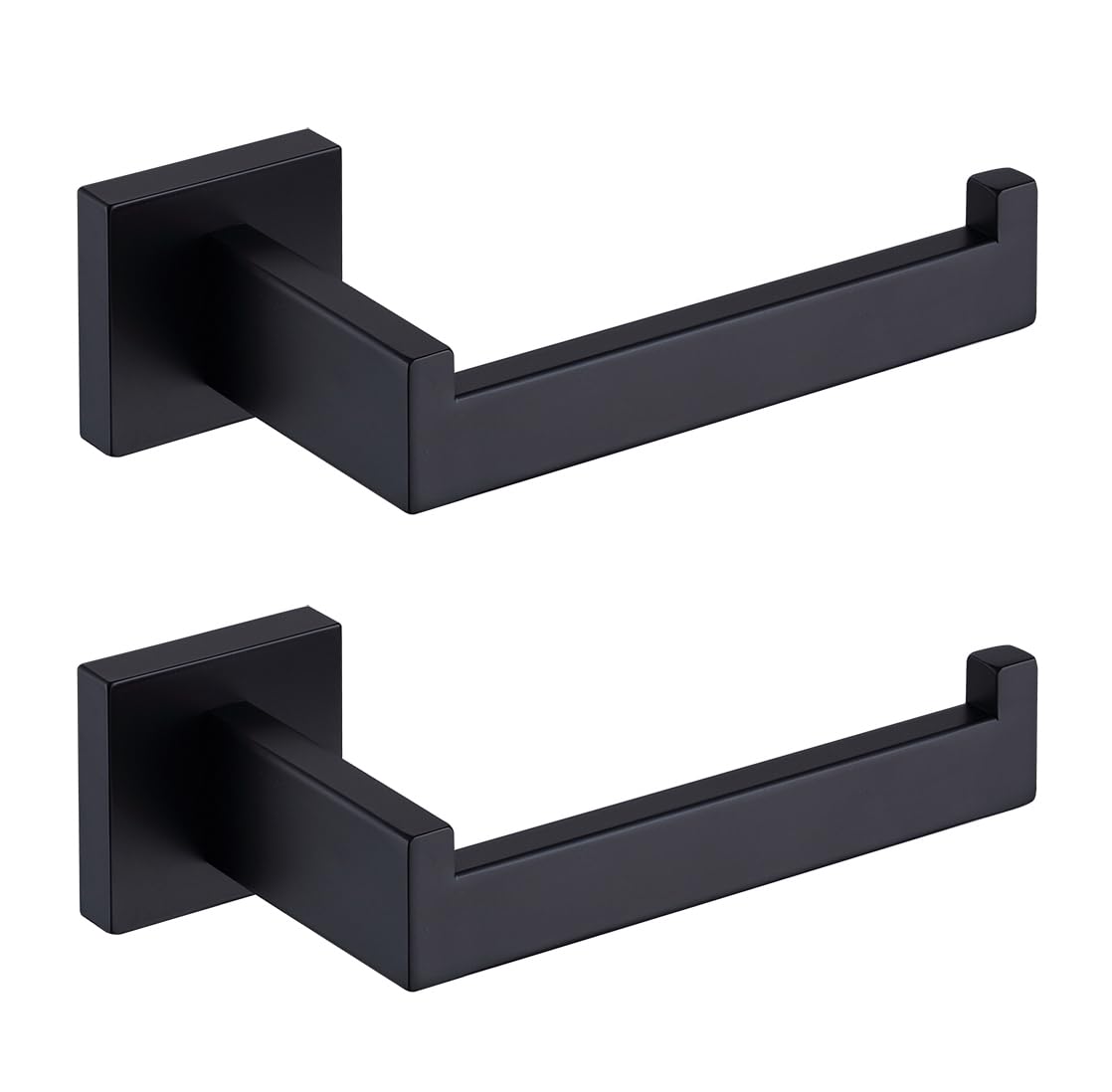 TASTOS Toilet Paper Holder Matte Black, Toilet Tissue Roll Holders Dispenser and Hangers Wall Mounted for Bathroom & Kitchen, Stainless Steel Modern Square Style 2 Pack