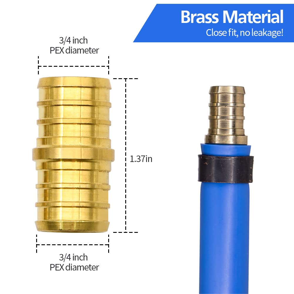 10 Pack 3/4" PEX Fittings, Brass Straight Coupling Fittings