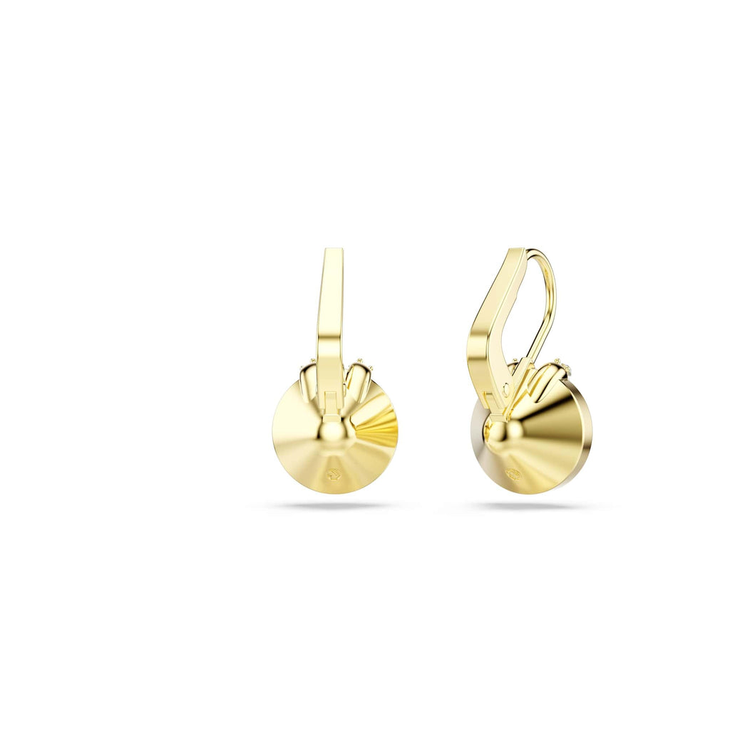 Swarovski Bella V drop earrings, Round cut, Green, Gold-tone finish